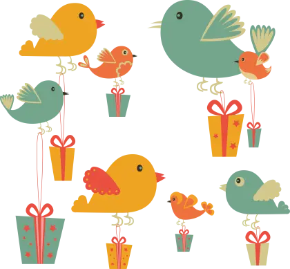 Colorful Birds with Gifts