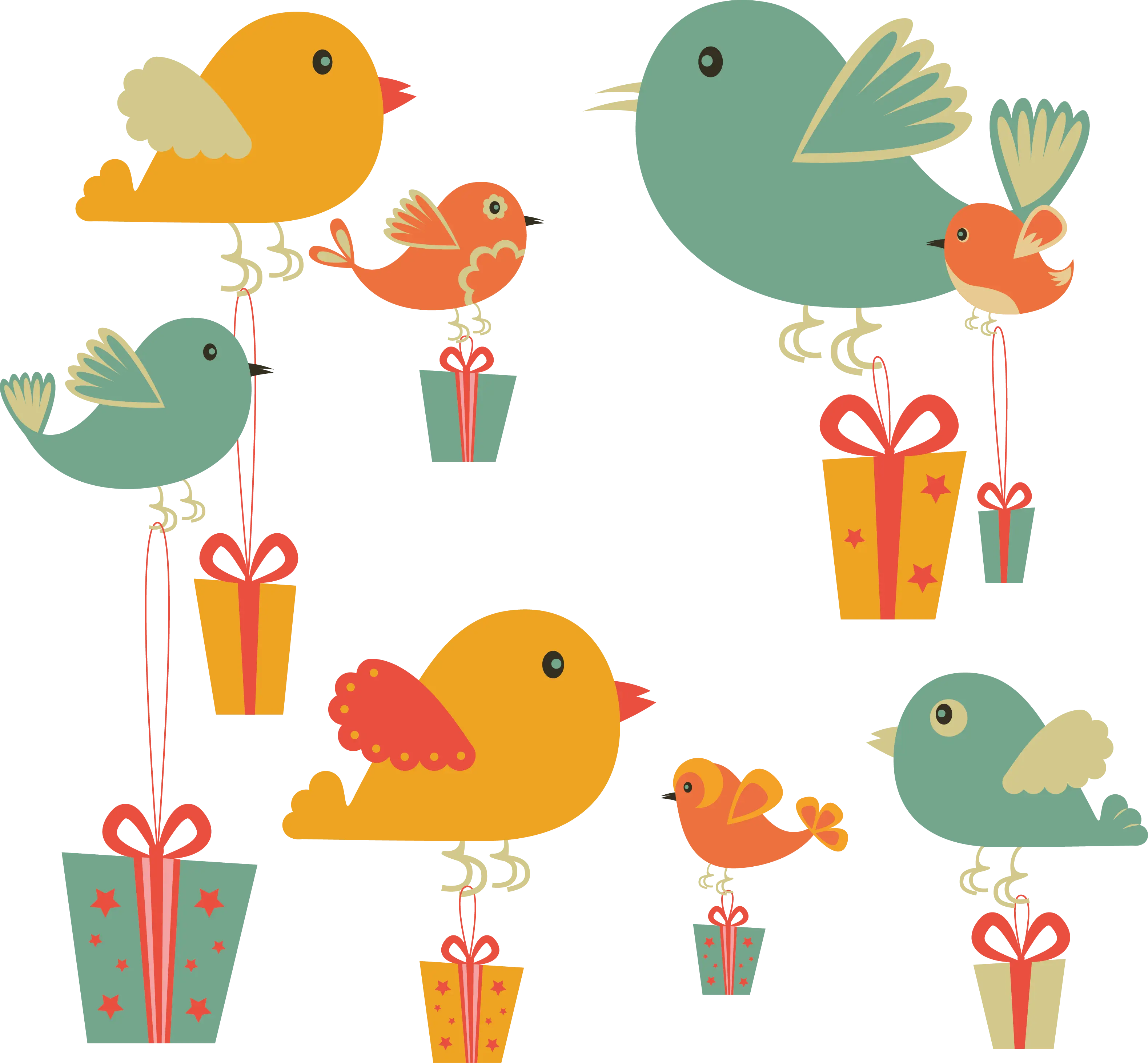 Colorful Birds with Gifts