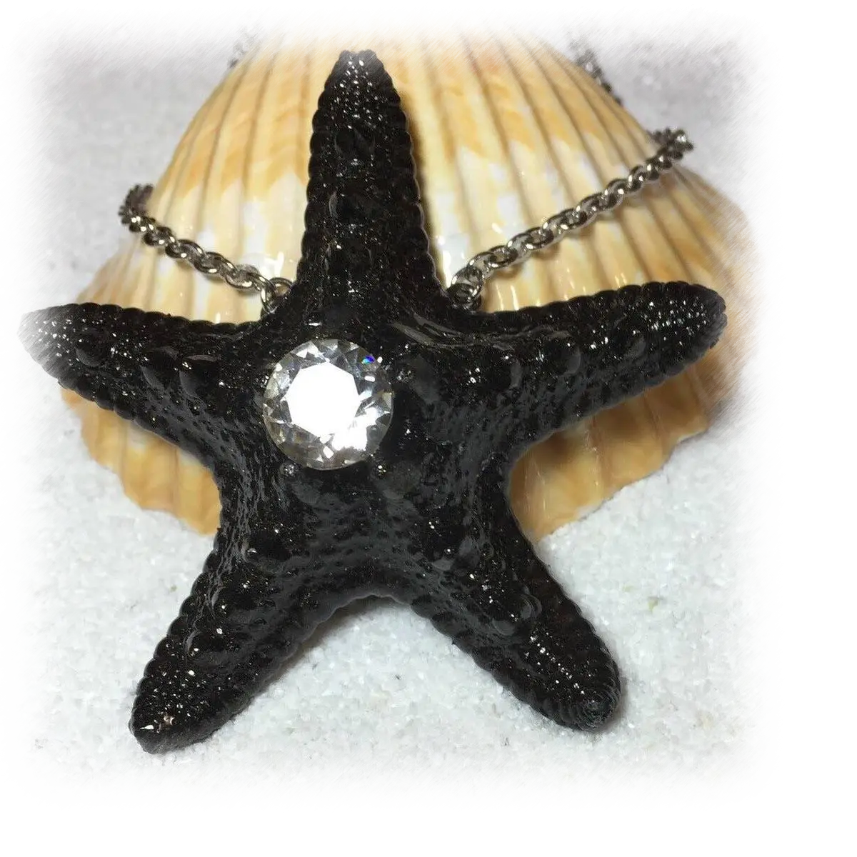Black Starfish Necklace with Gem