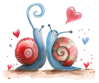 Romantic Watercolor Snails with Hearts