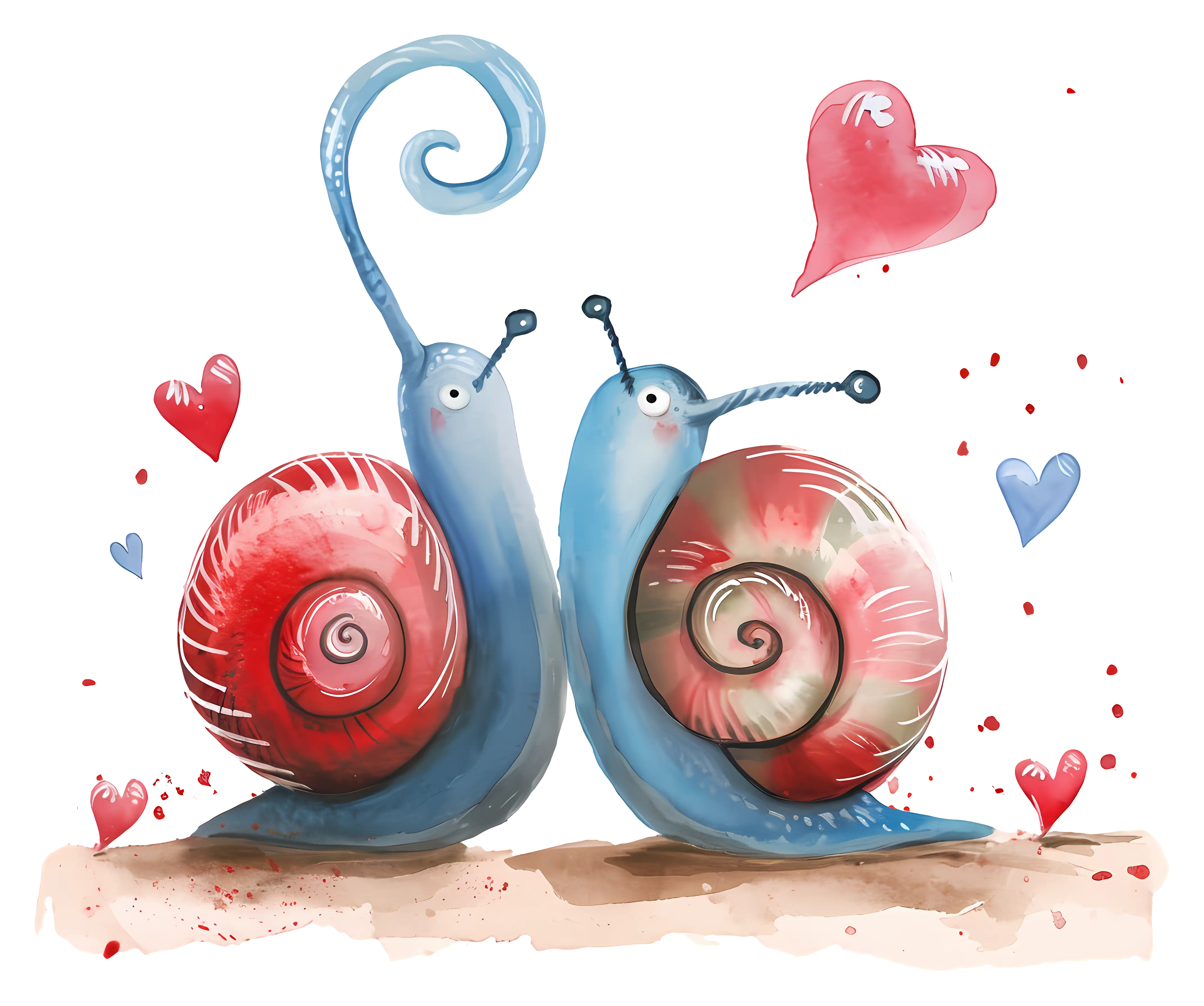 Romantic Watercolor Snails with Hearts