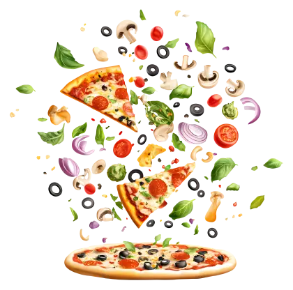 Exploding Pizza with Toppings Illustration