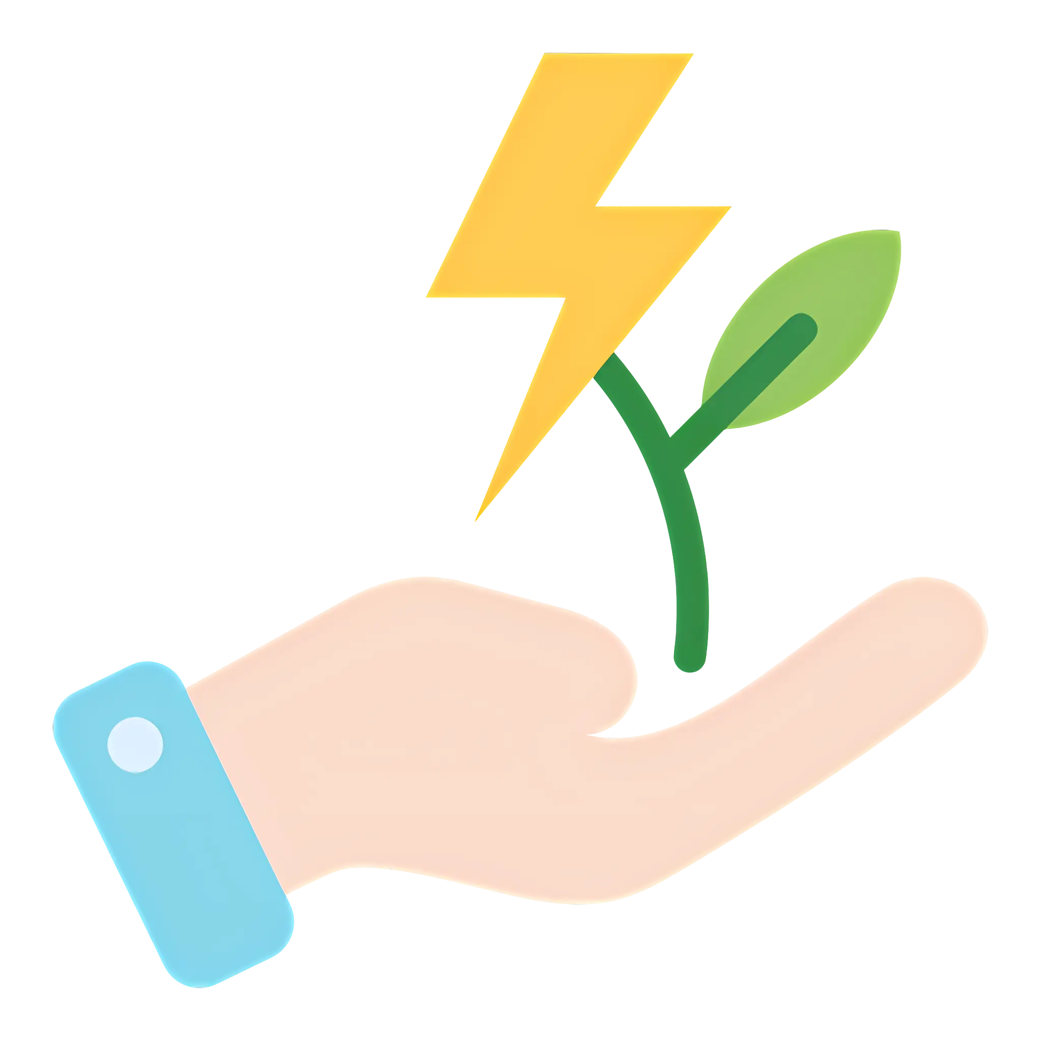 Hand Holding Plant with Energy Symbol