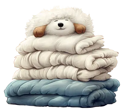 Stack of Blankets with Dog