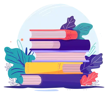 Colorful Stack of Books with Decorative Leaves