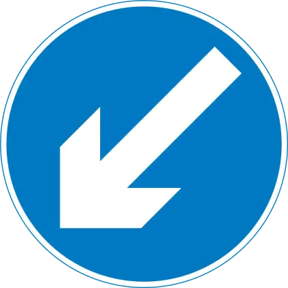 Blue Down Left Arrow Traffic Sign