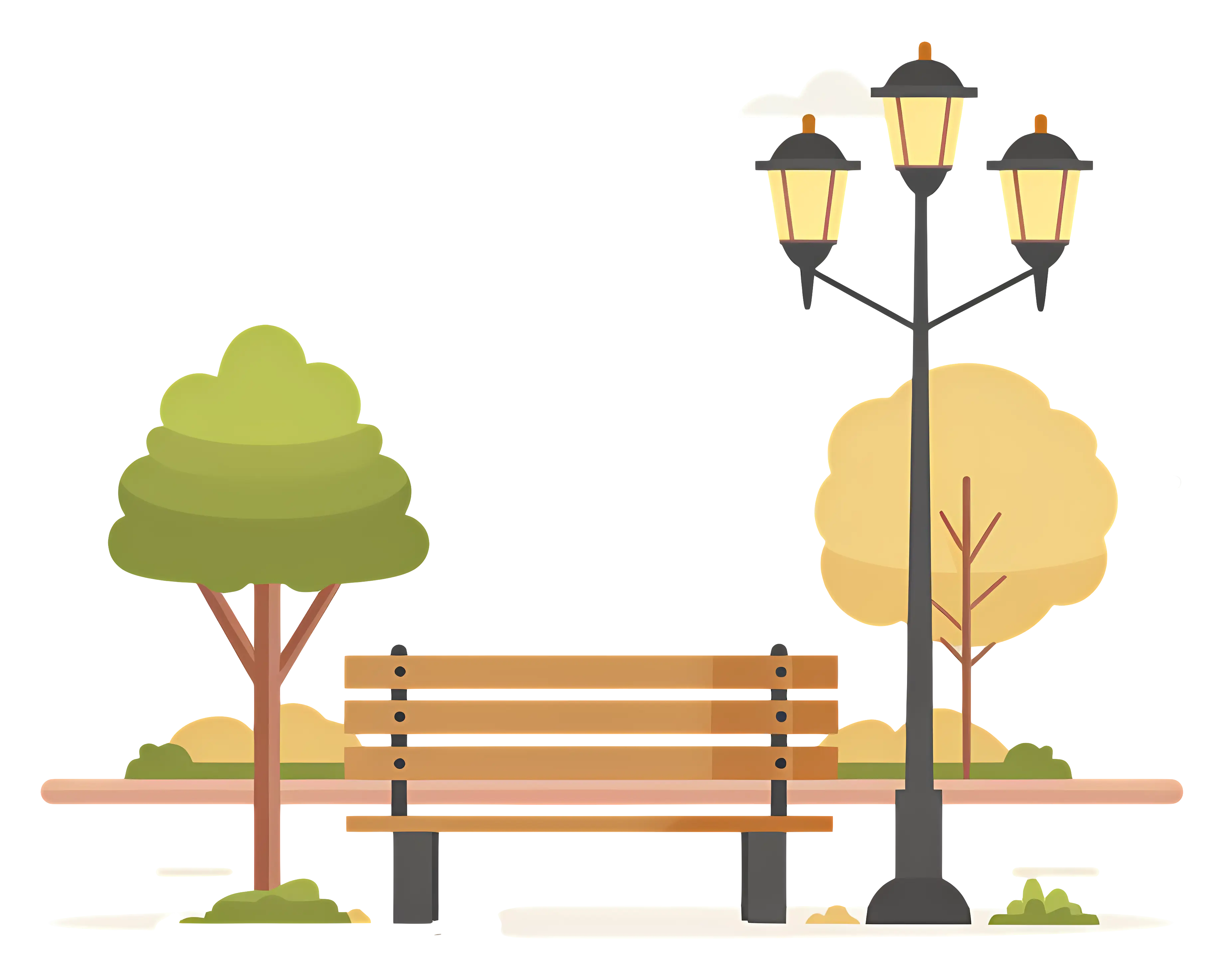 Park Bench with Lamp Post and Trees in the Background