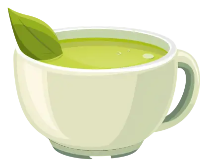 Green Tea Cup with a Floating Fresh Leaf