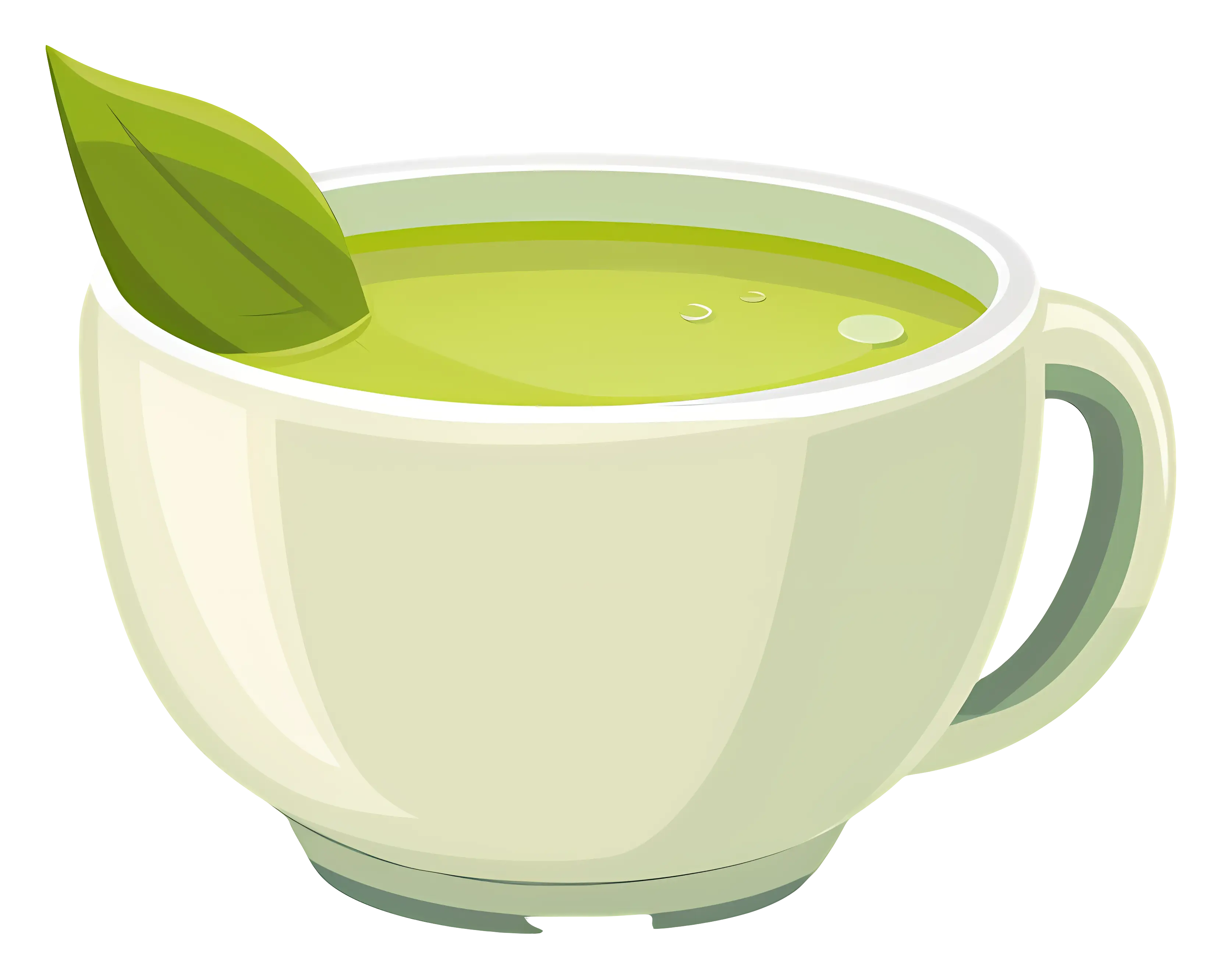 Green Tea Cup with a Floating Fresh Leaf