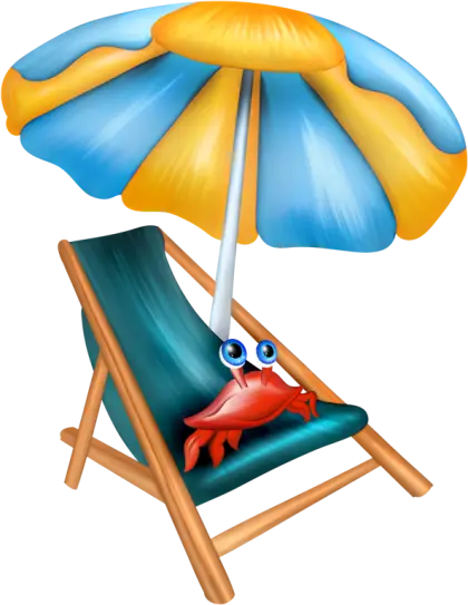 Cartoon Crab Relaxing Under Beach Umbrella