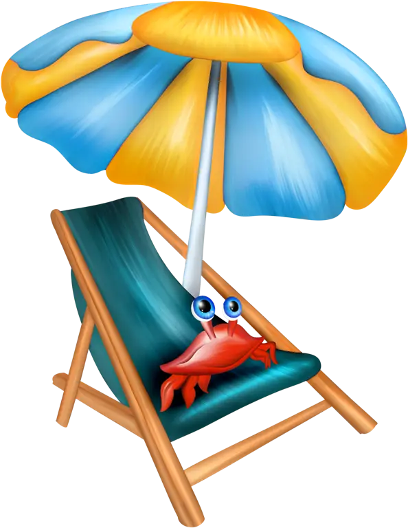 Cartoon Crab Relaxing Under Beach Umbrella