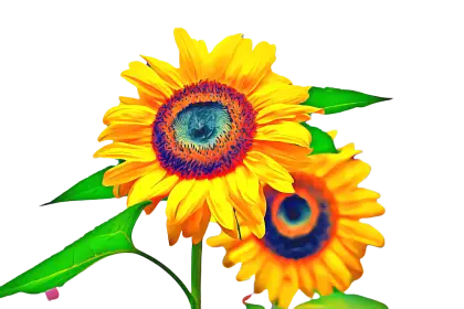 Sunflowers with Green Leaves Illustration