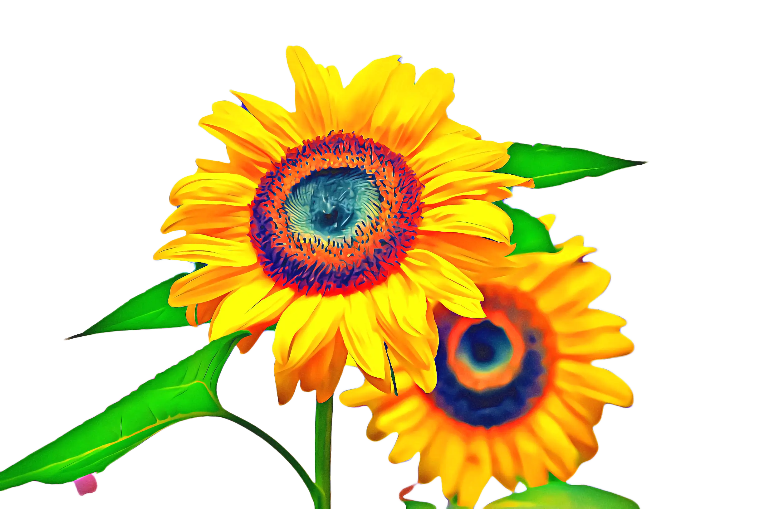 Sunflowers with Green Leaves Illustration
