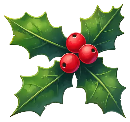 Holly Leaves with Festive Red Berries for Christmas
