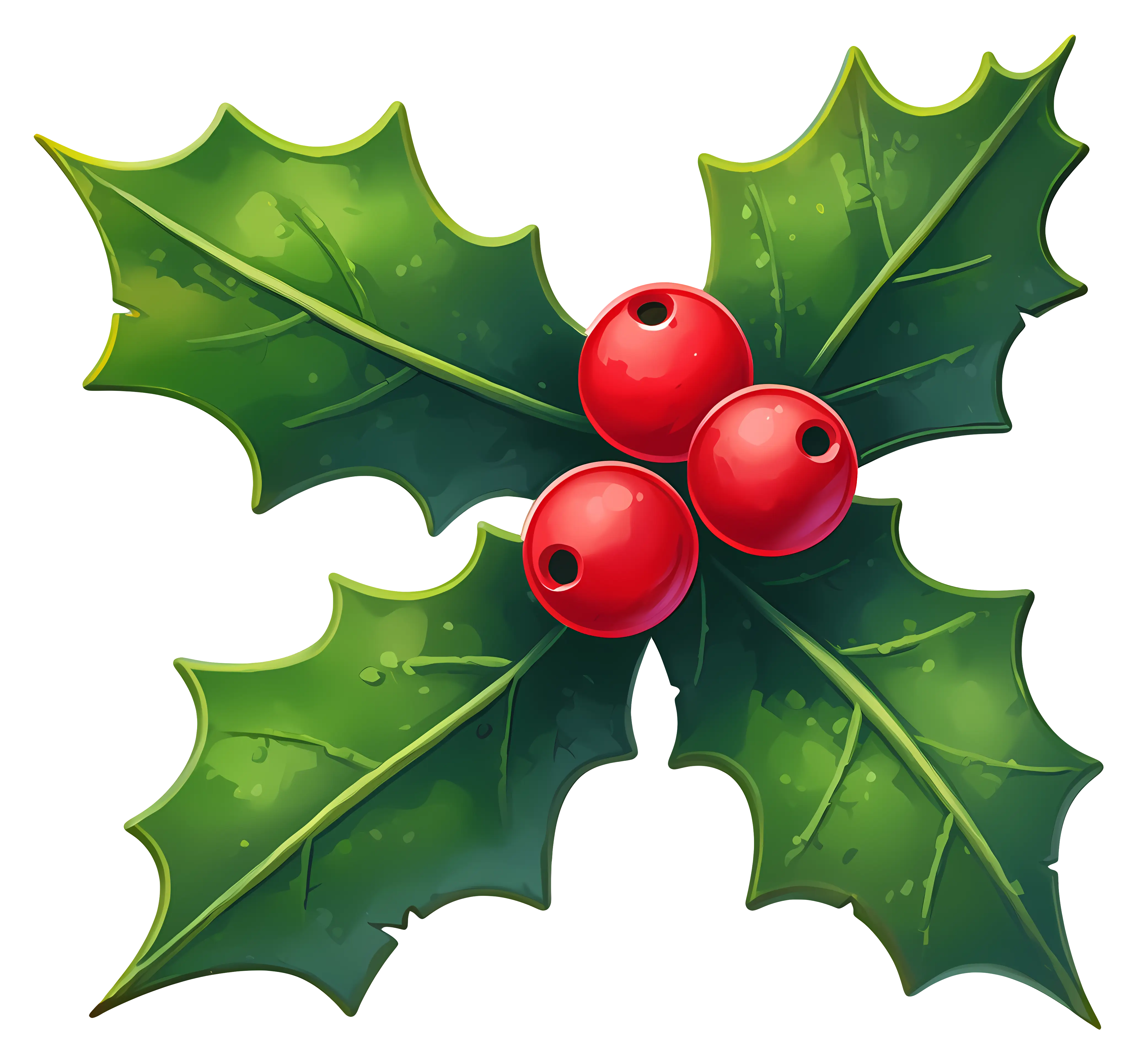 Holly Leaves with Festive Red Berries for Christmas