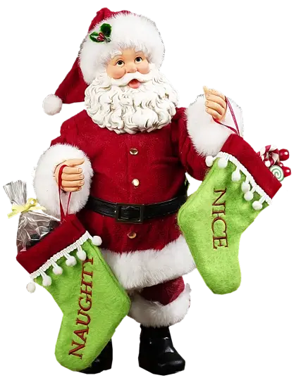 Santa Claus Holding Naughty and Nice Stockings