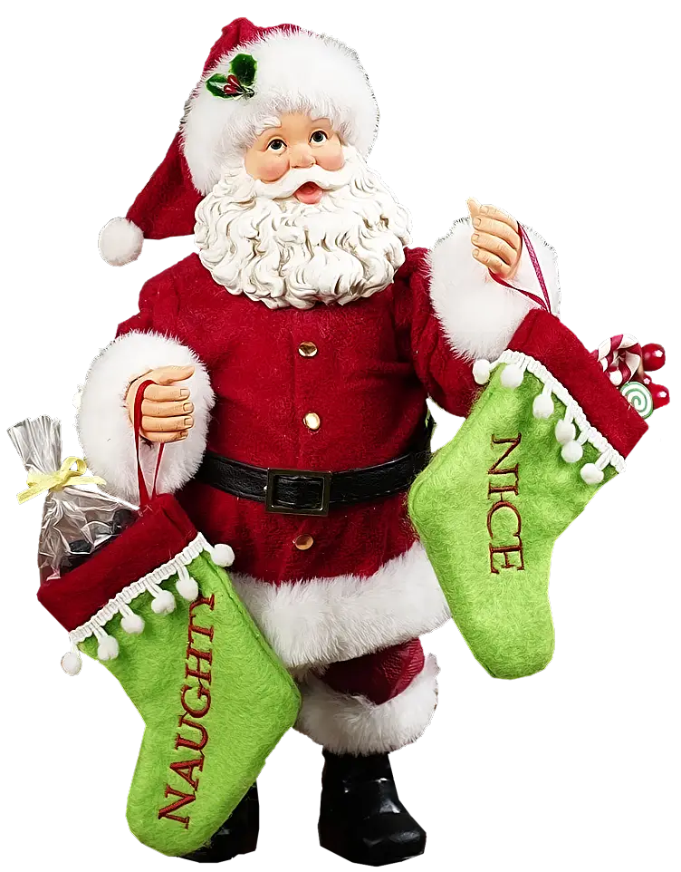 Santa Claus Holding Naughty and Nice Stockings