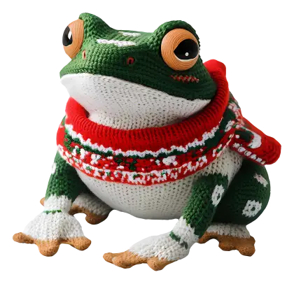 Knitted Frog in Christmas Sweater