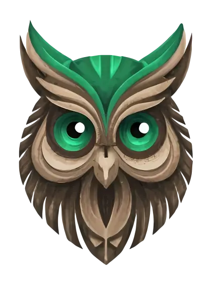 Artistic Owl Illustration with Wood and Green Design