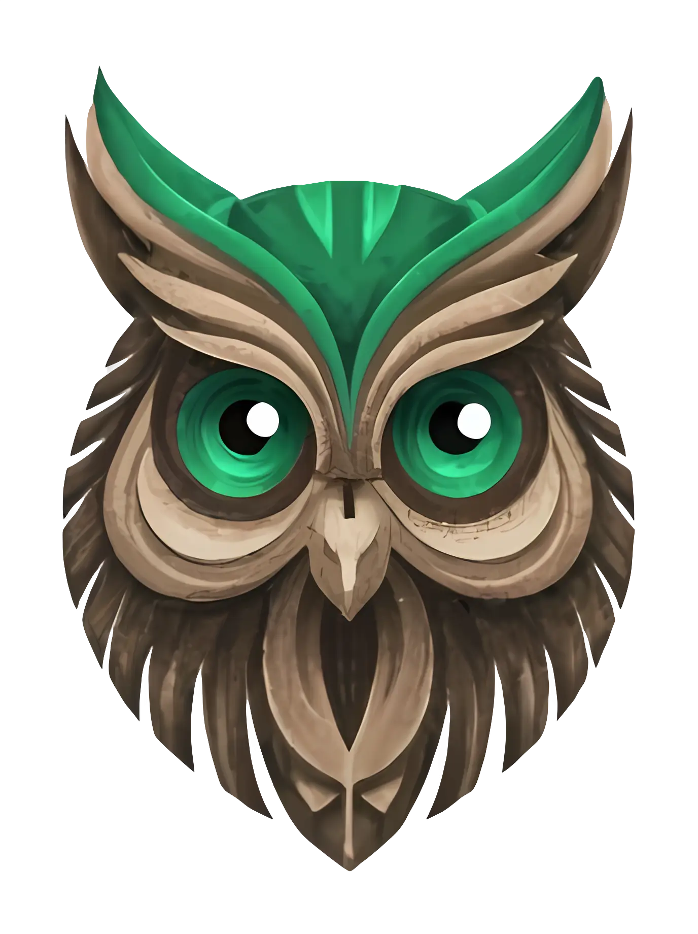 Artistic Owl Illustration with Wood and Green Design