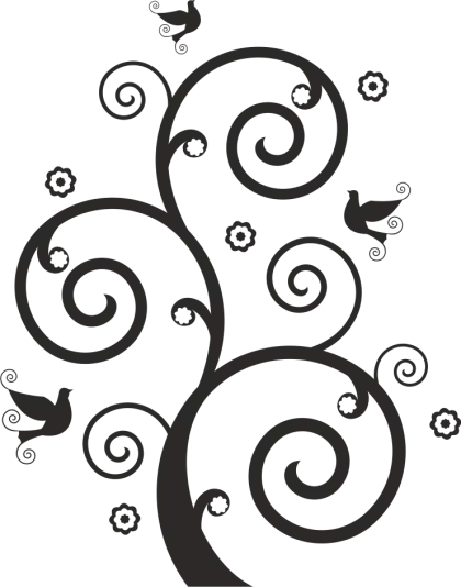 Swirly Tree with Birds and Flowers