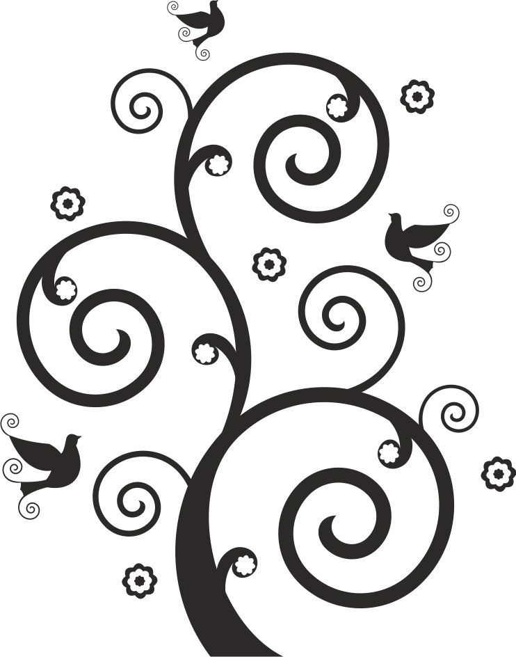 Swirly Tree with Birds and Flowers