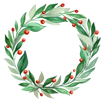 Holiday Green Wreath with Red Berries