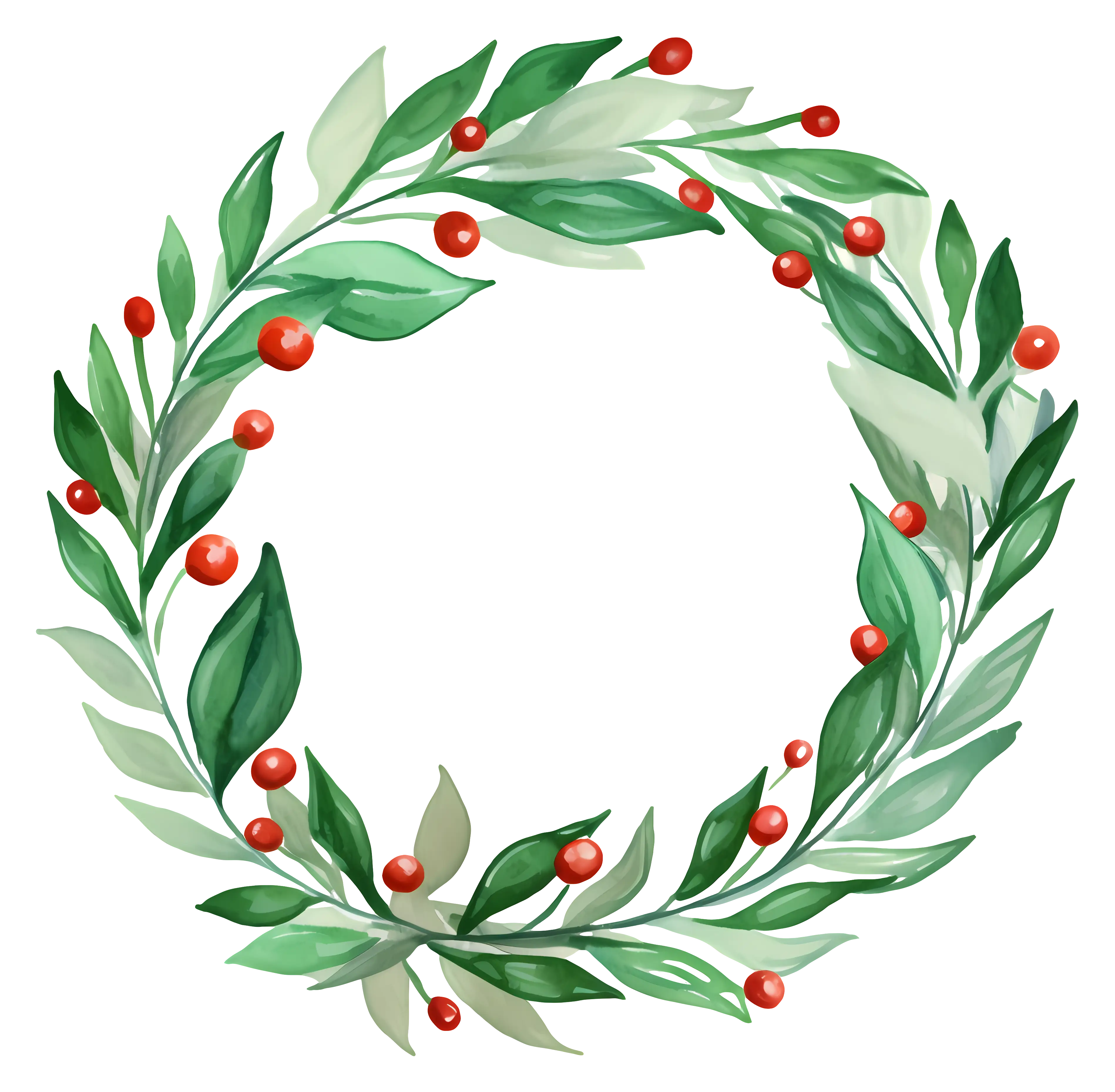 Holiday Green Wreath with Red Berries