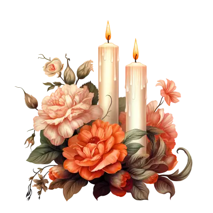 Candles with Roses Floral Arrangement