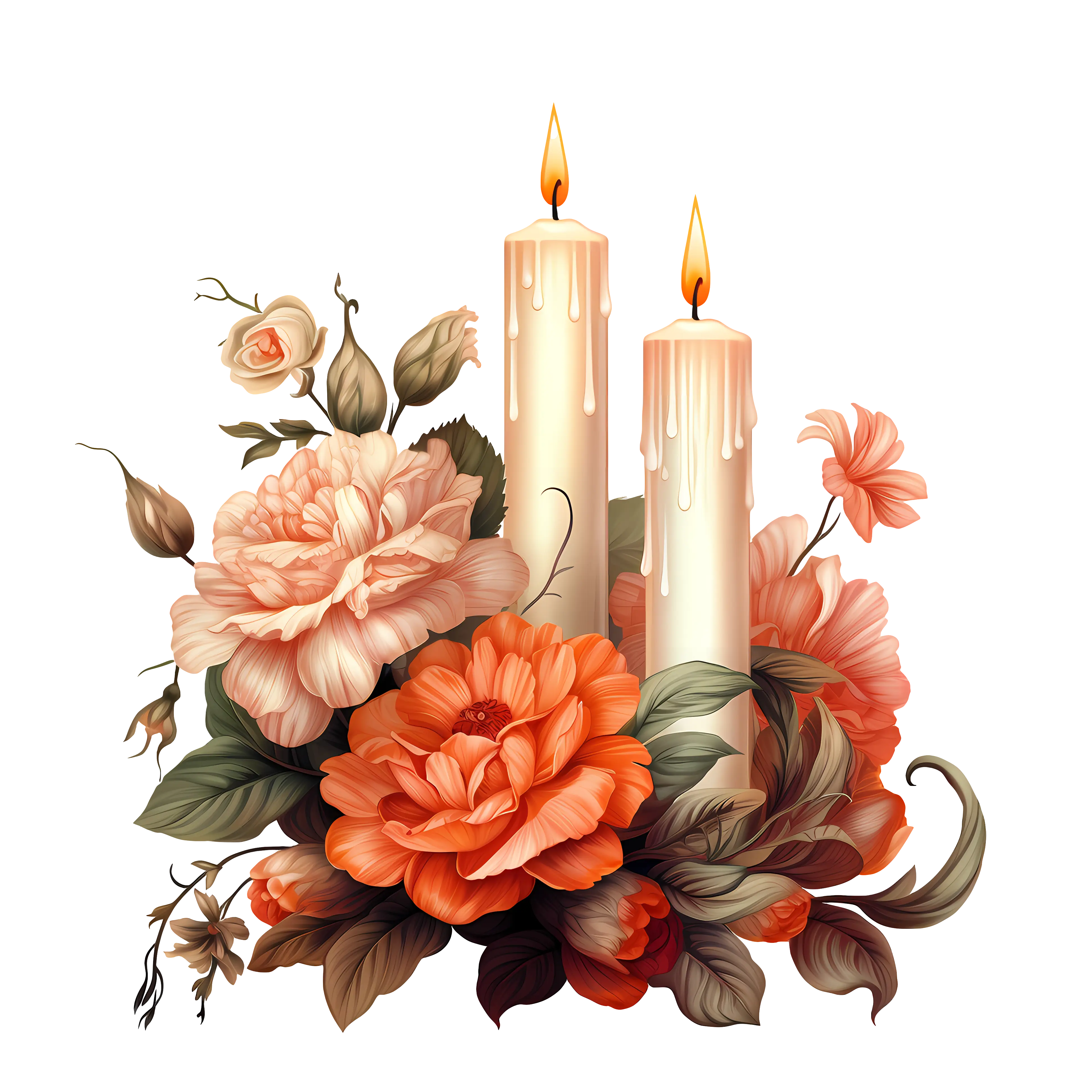 Candles with Roses Floral Arrangement