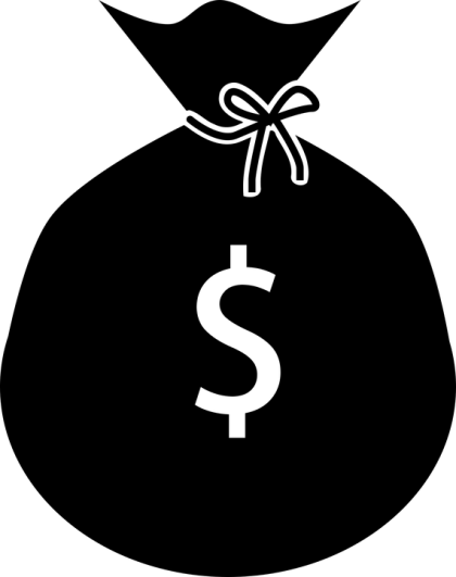 Black Money Bag Icon with Dollar Sign