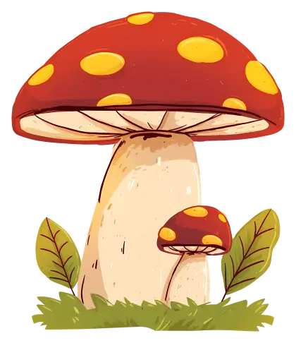 Charming Cartoon Mushrooms with Red Caps