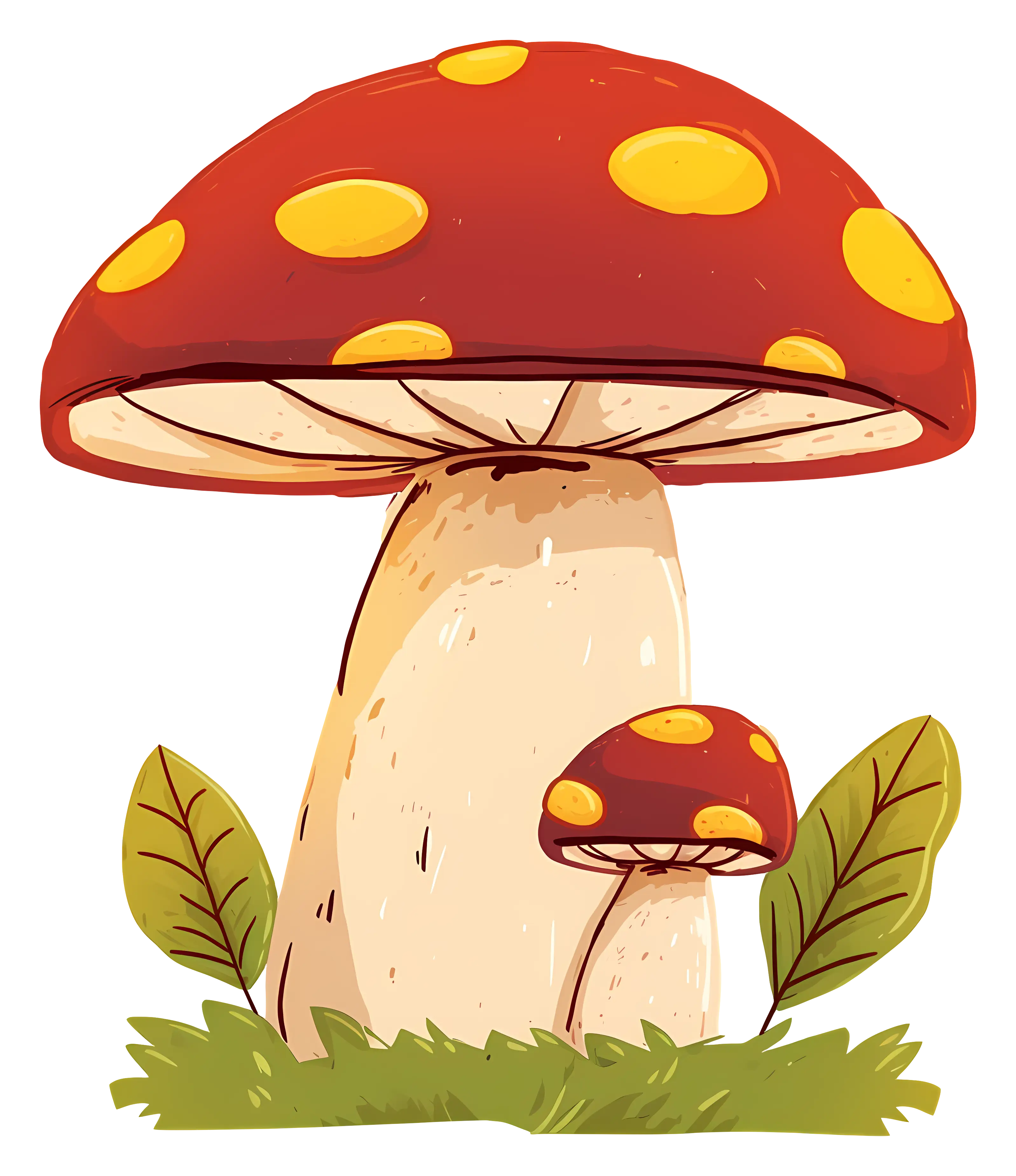 Charming Cartoon Mushrooms with Red Caps