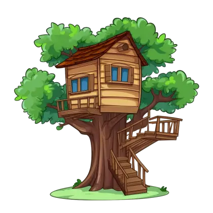Wooden Treehouse in Forest Illustration