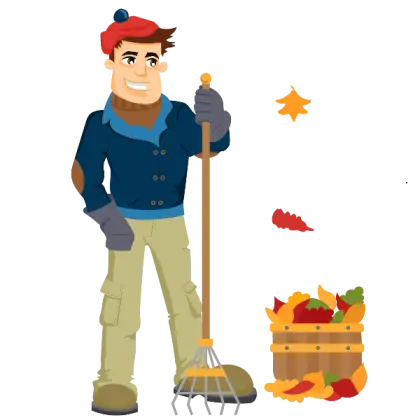 Man Raking Leaves in Autumn