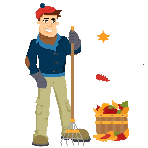 Man Raking Leaves in Autumn
