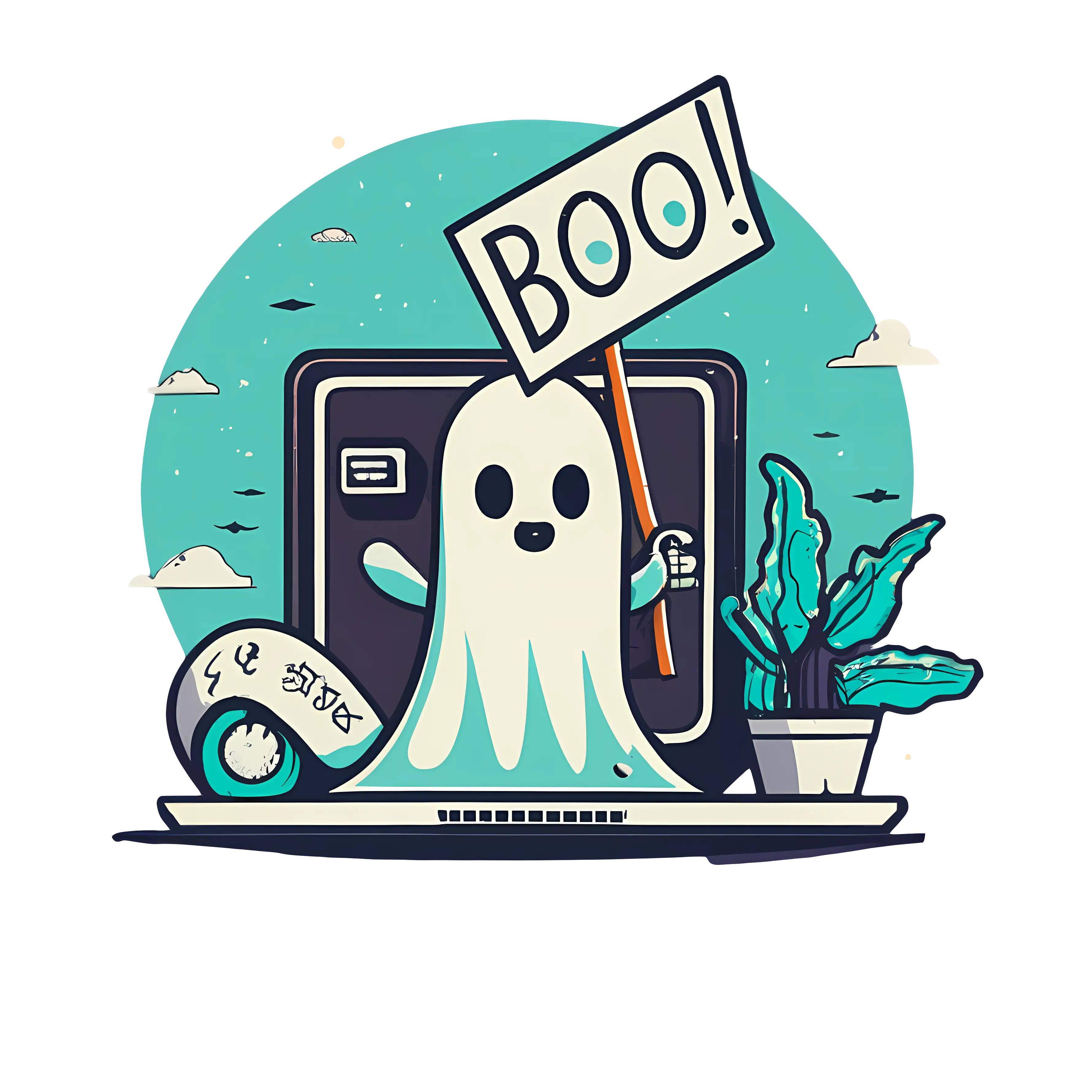 Cartoon Ghost with Boo Sign