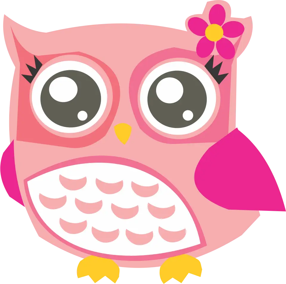 Pink Cartoon Owl with Flower Decoration