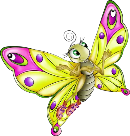 Yellow Cartoon Butterfly with Large Eyes