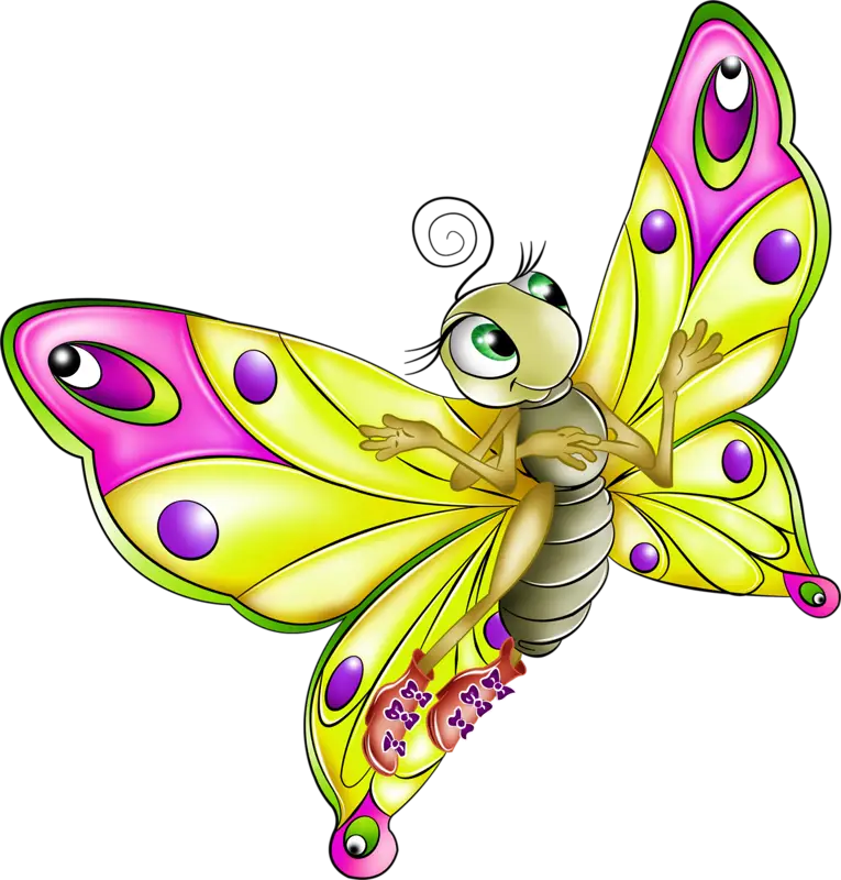 Yellow Cartoon Butterfly with Large Eyes
