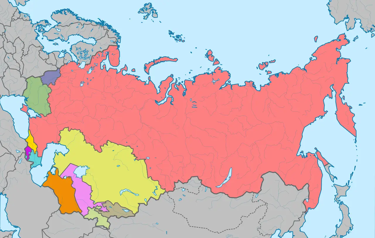 Map of the Soviet Union with Highlighted Regions