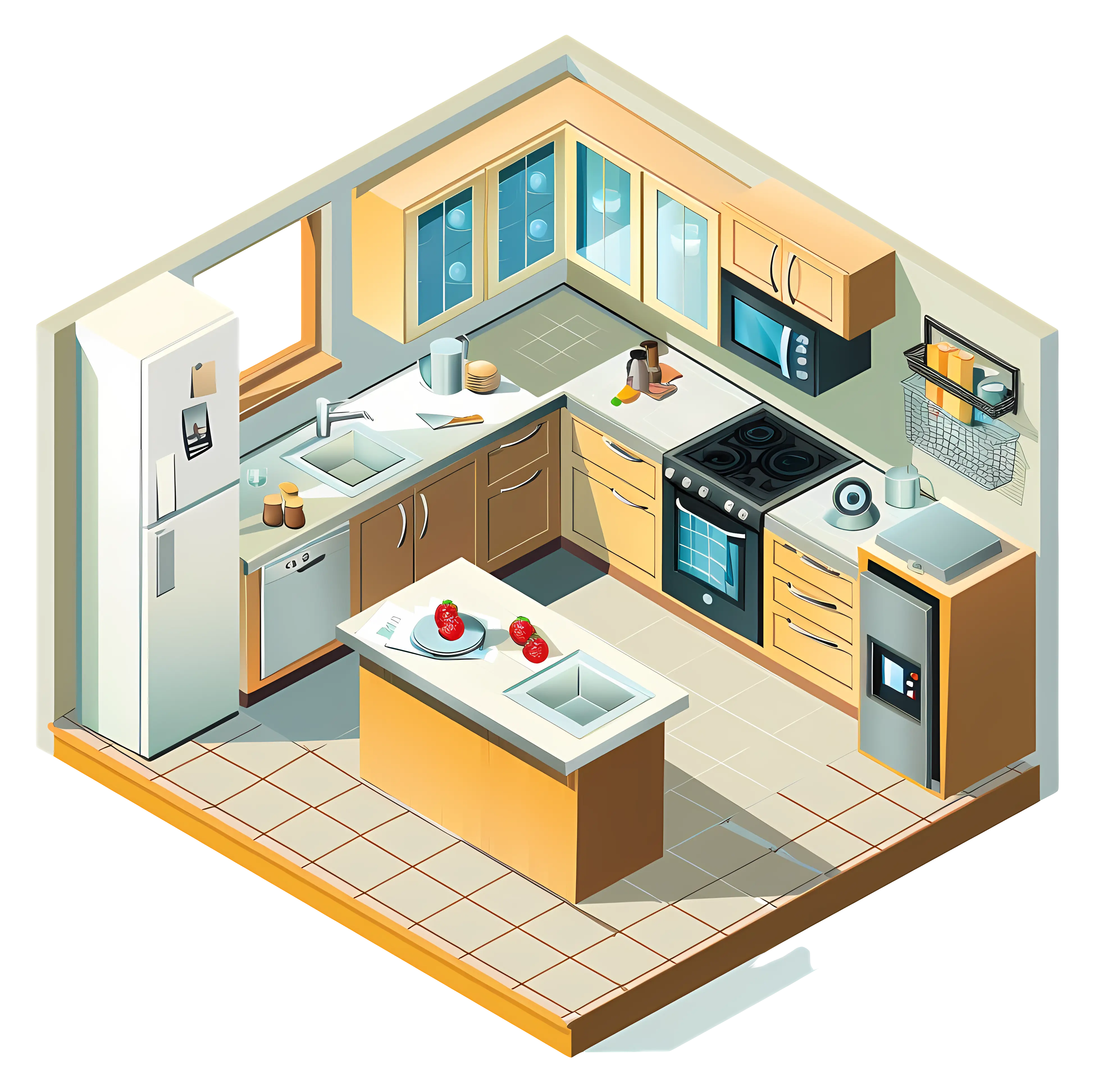 Isometric Illustration of a Modern Kitchen Layout
