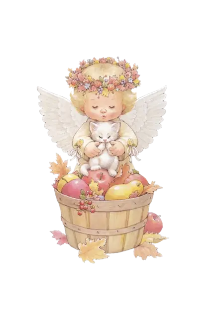 Angelic Thanksgiving Illustration Holding a Cat