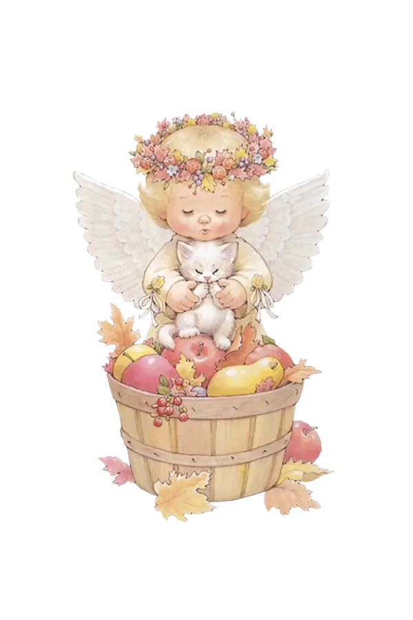 Angelic Thanksgiving Illustration Holding a Cat