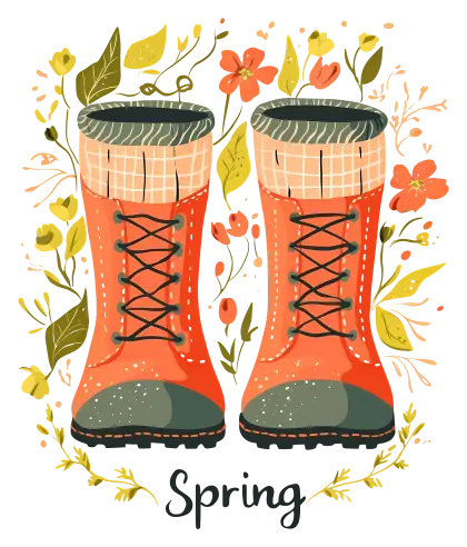 Spring-Themed Red Boots with Flower Design