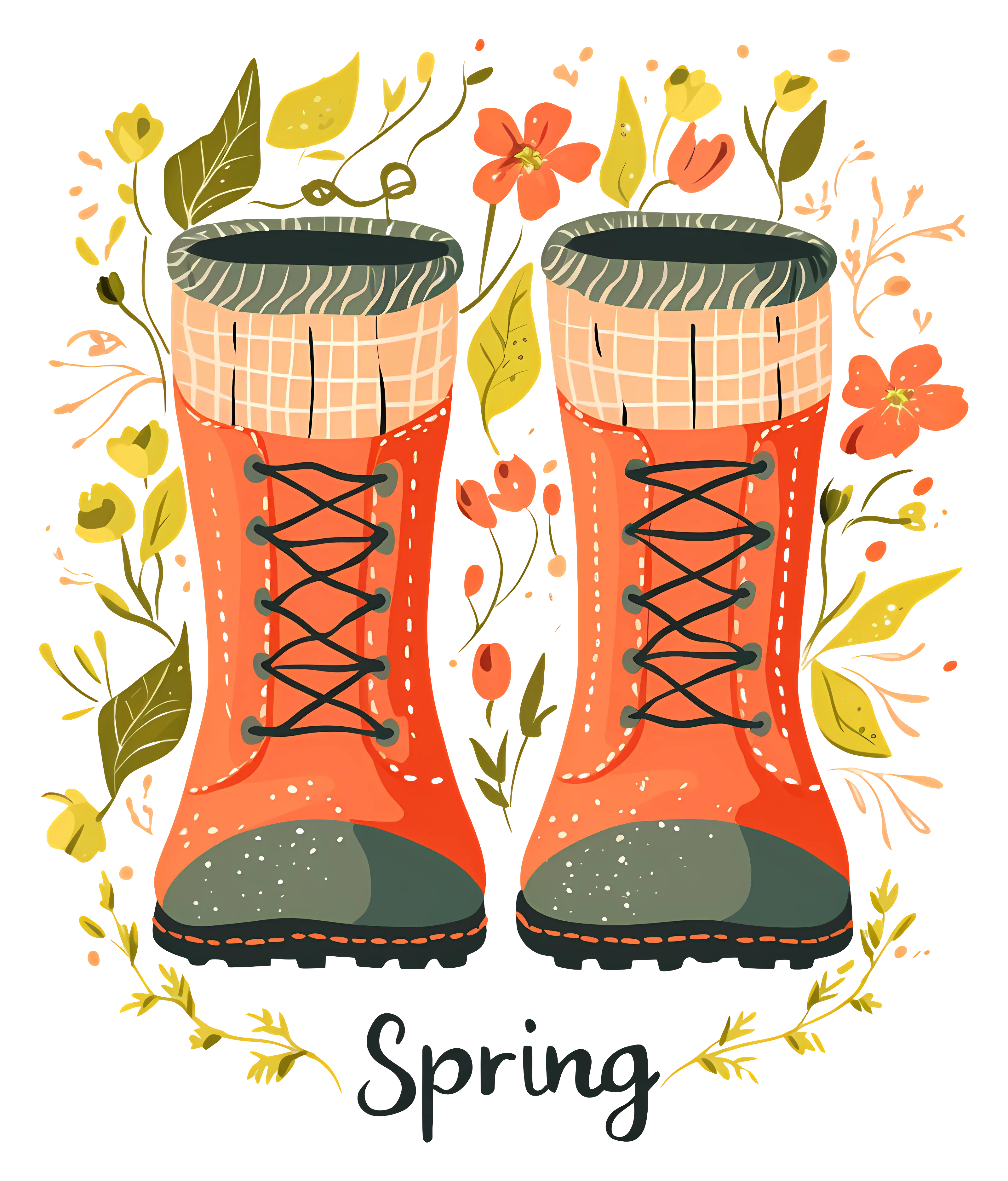 Spring-Themed Red Boots with Flower Design