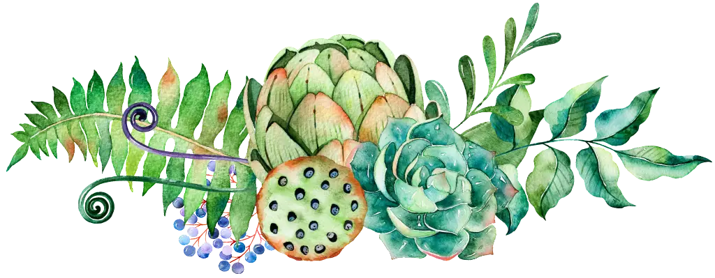 Watercolor Botanical Arrangement with Greenery and Artichokes