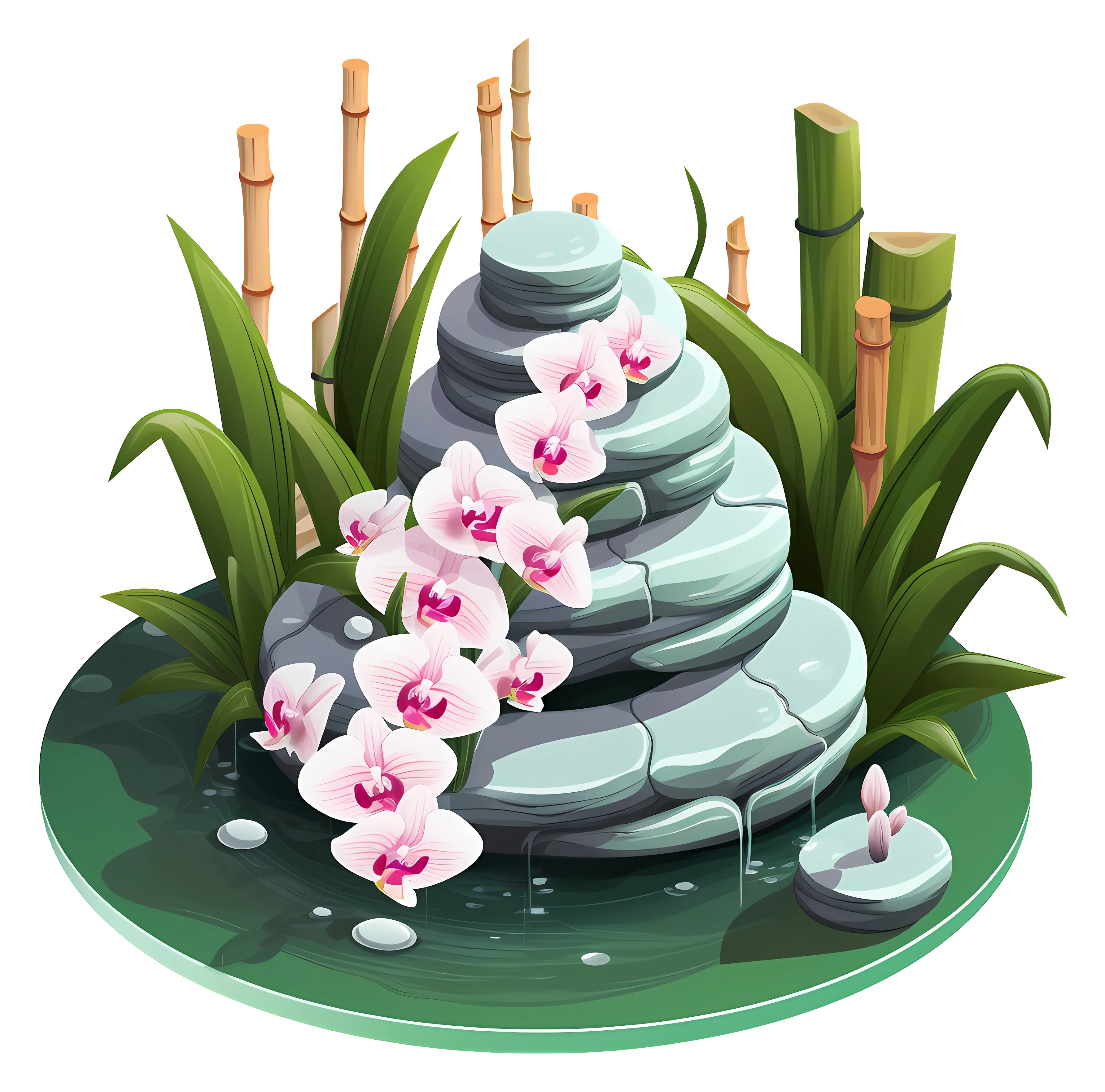 Zen Garden with Pink Orchids