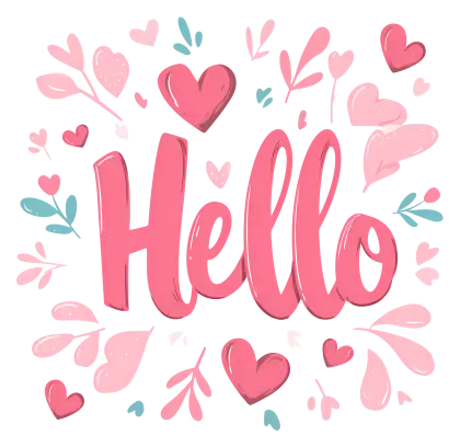 Pink Hello Text with Heart Decoration