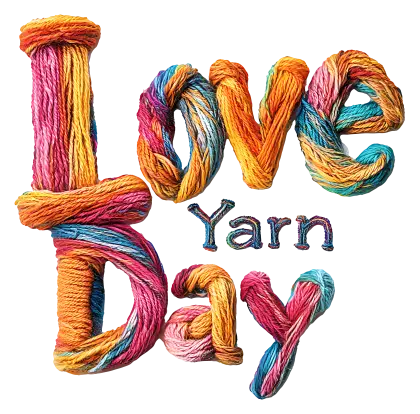 Love Yarn Day text made of yarn